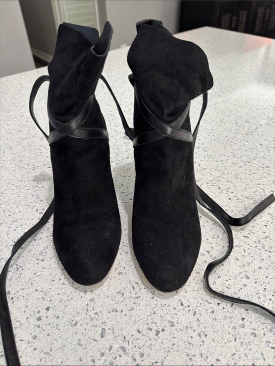 Jimmy Choo Shoes - Jimmy Choo Black Suede Wrap-Ankle Heeled Boots